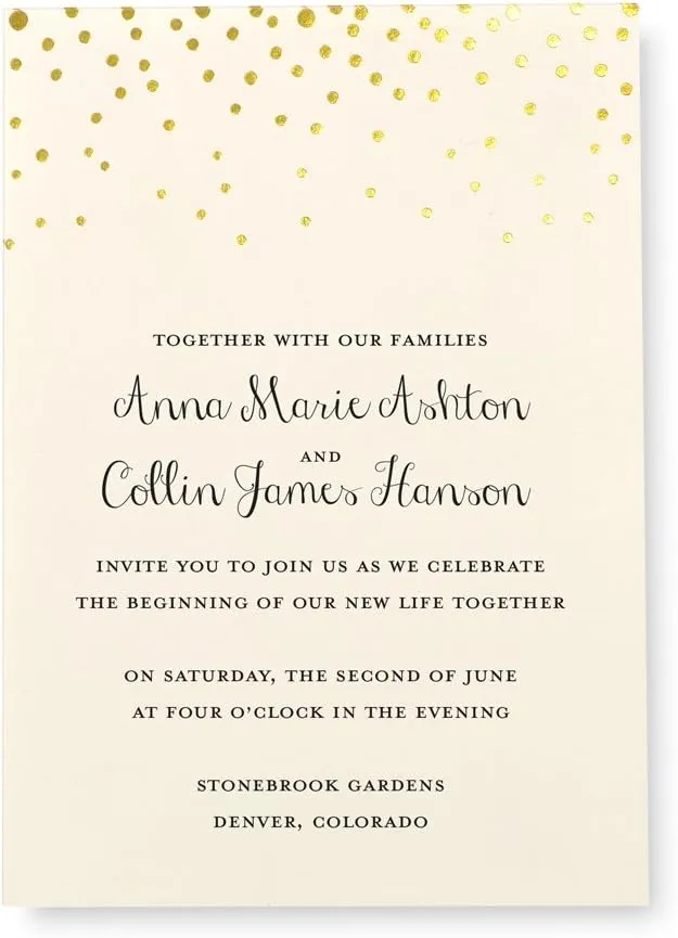Gartner Studios Gold Foil Dots Print-at-Home Wedding Invitation Kit, Ivory, 5” x 7”, Set of 25