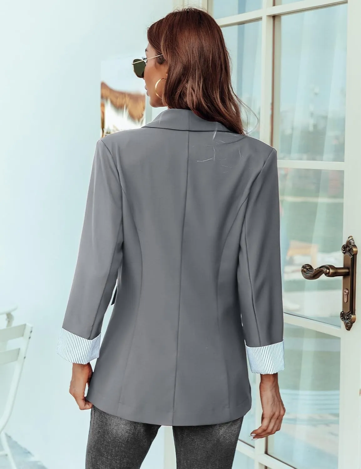 Genhoo Blazer Jackets for Women Open Front Long Sleeve Work Office Casual Blazers with Pockets S-2XL