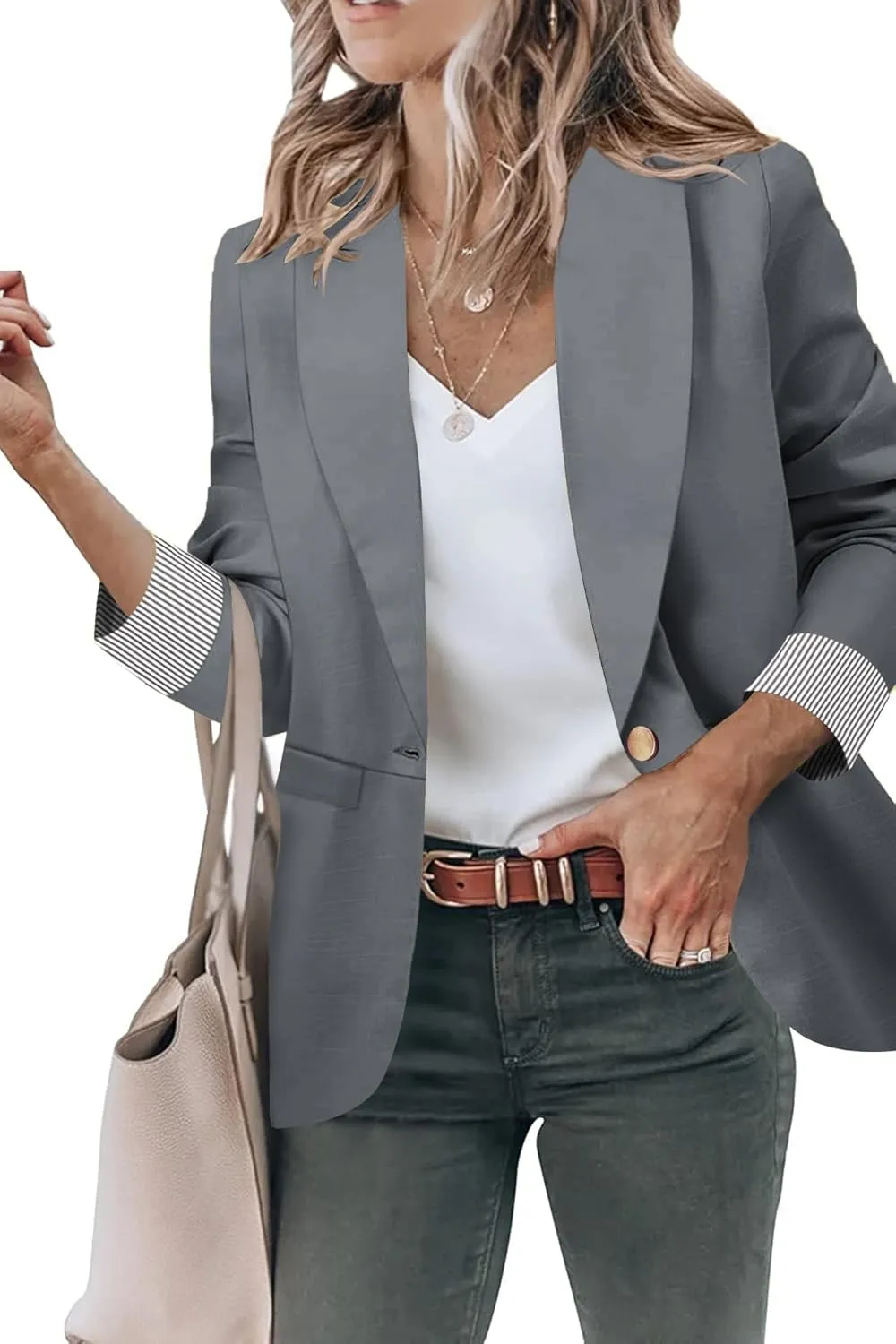Genhoo Blazer Jackets for Women Open Front Long Sleeve Work Office Casual Blazers with Pockets S-2XL