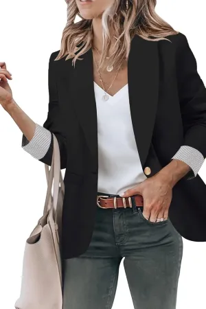 Genhoo Blazer Jackets for Women Open Front Long Sleeve Work Office Casual Blazers with Pockets S-2XL