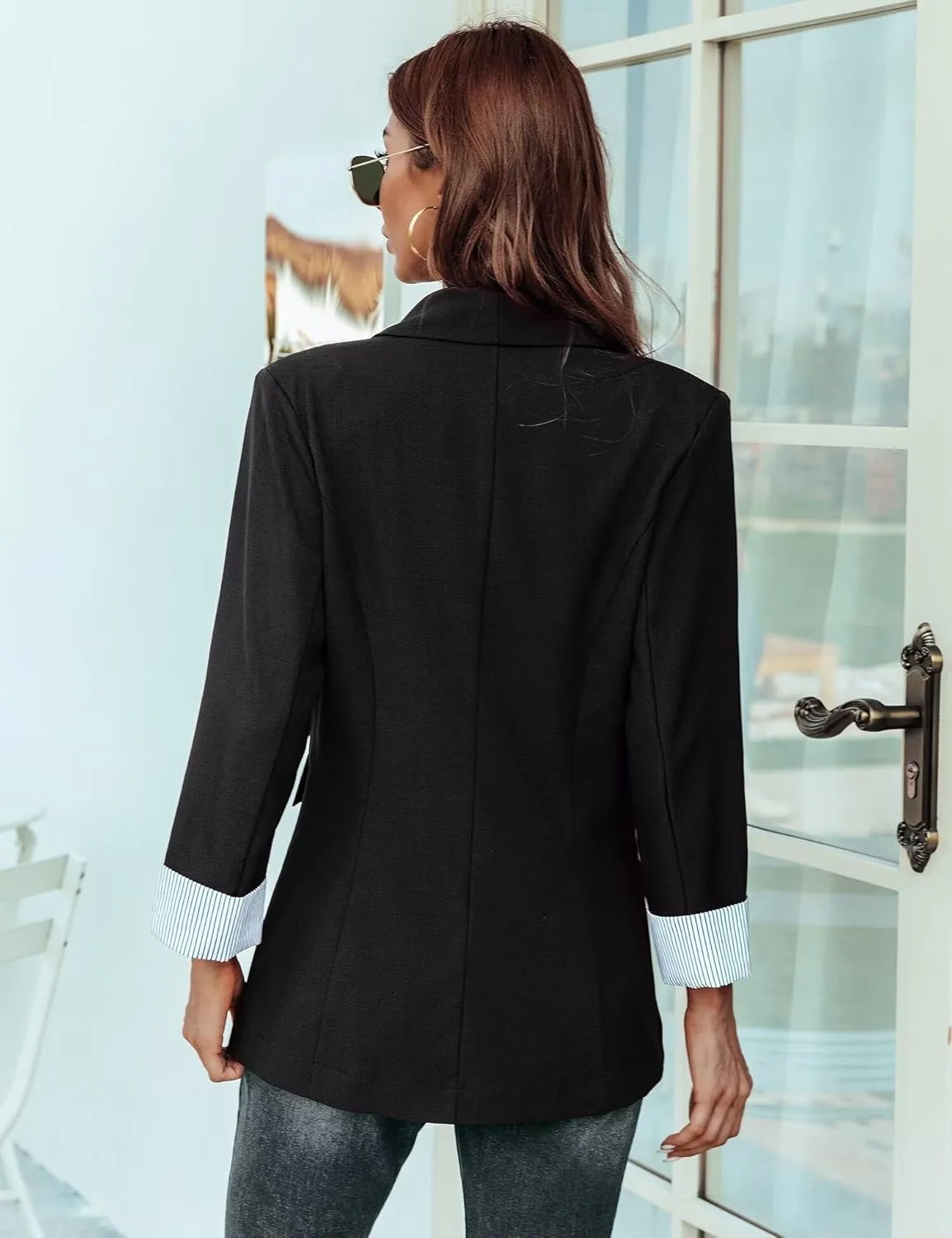 Genhoo Blazer Jackets for Women Open Front Long Sleeve Work Office Casual Blazers with Pockets S-2XL
