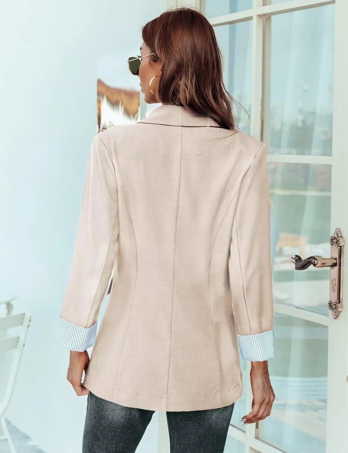 Genhoo Blazer Jackets for Women Open Front Long Sleeve Work Office Casual Blazers with Pockets S-2XL