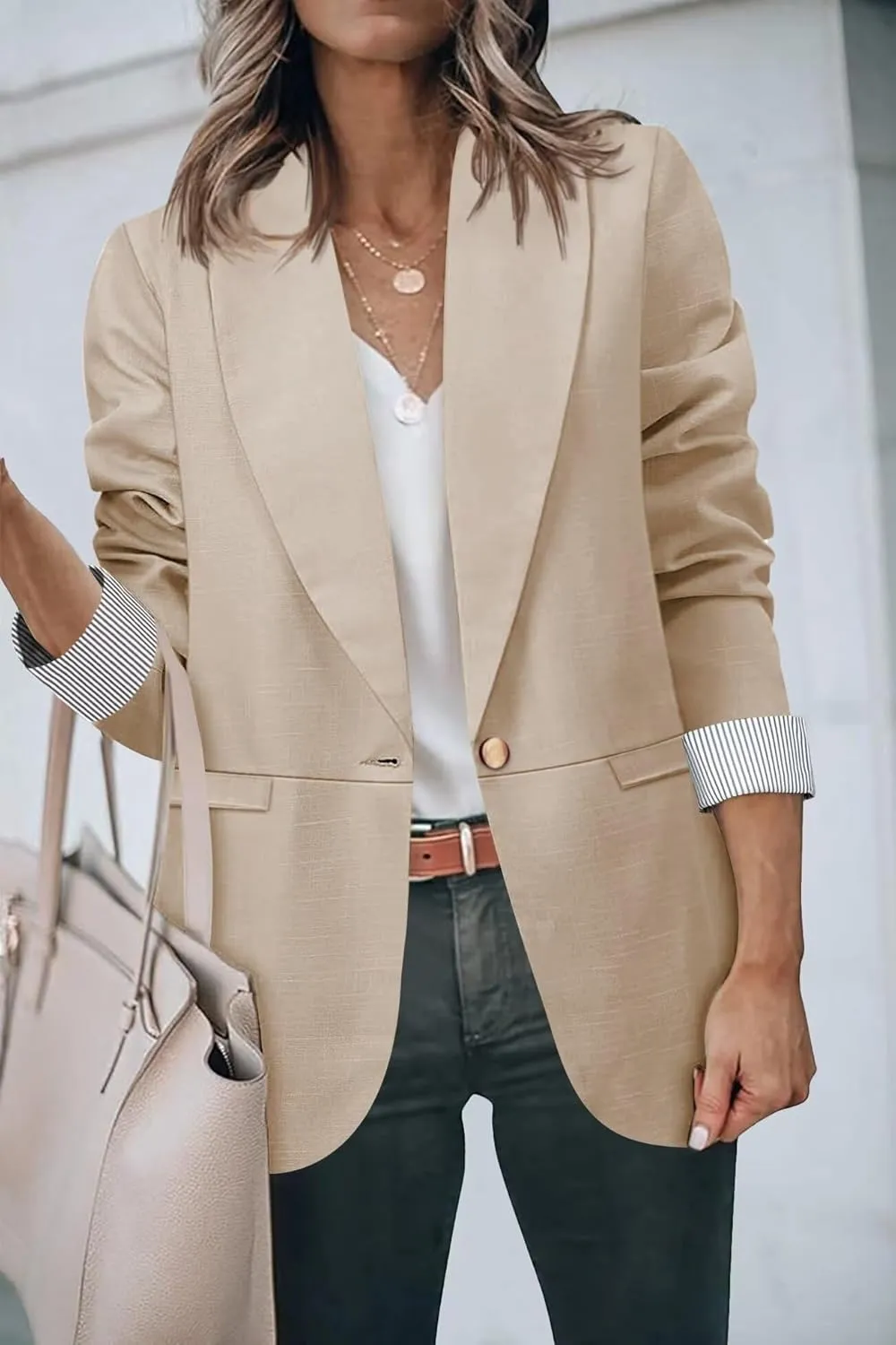 Genhoo Blazer Jackets for Women Open Front Long Sleeve Work Office Casual Blazers with Pockets S-2XL