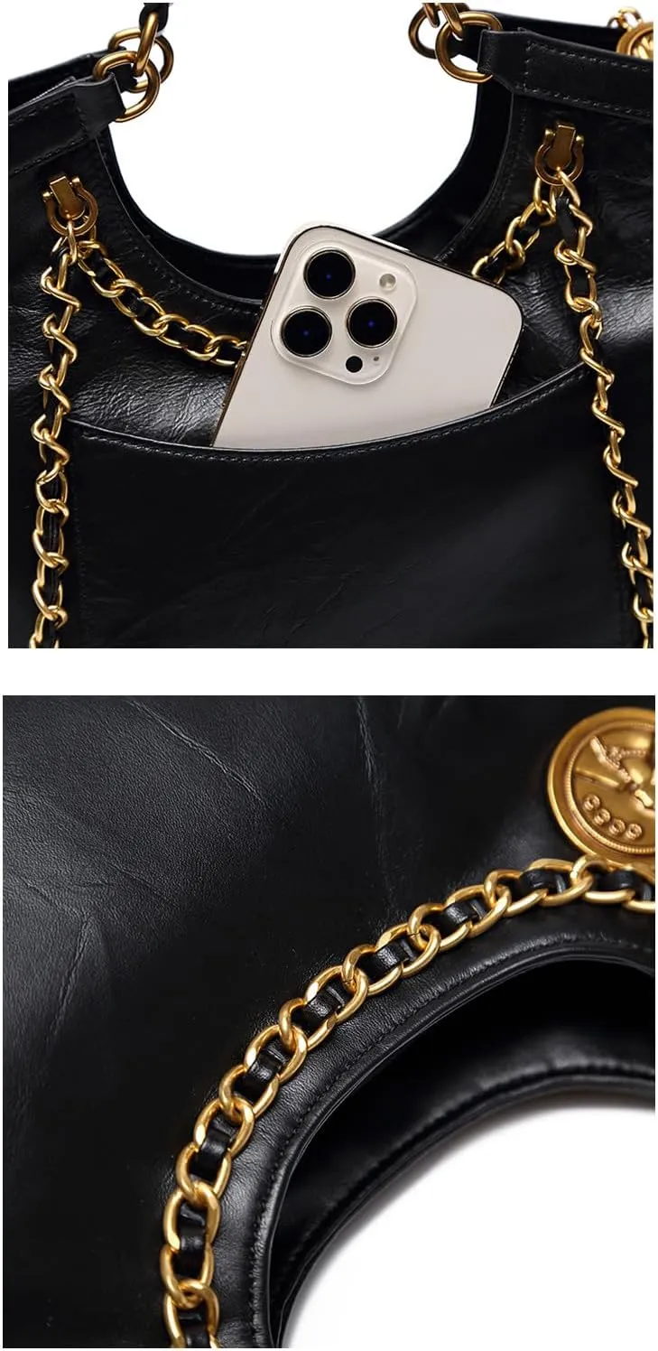 Genuine Leather Chain Shoulder Crossbody Bag Handbag for Women Trash Bag Clutch tote Vintage Top Handle Versatile Retro