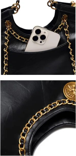 Genuine Leather Chain Shoulder Crossbody Bag Handbag for Women Trash Bag Clutch tote Vintage Top Handle Versatile Retro