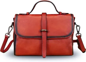 Genuine Leather Purse and Handbag for Women Vintage Handmade Leather Top Handle Purses Satchel Shoulder Bags with Strap