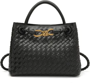 Genuine Leather Women's Top-handle Handbag - Fashion Shoulder Bag Purse, Woven Tote & Clutch Combo