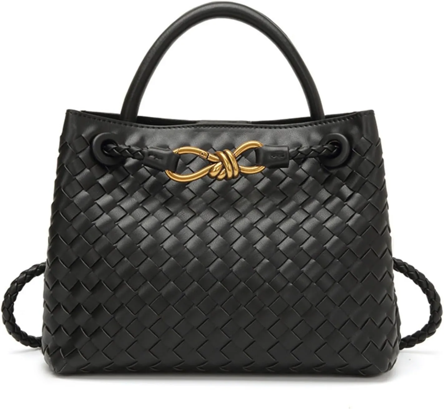 Genuine Leather Women's Top-handle Handbag - Fashion Shoulder Bag Purse, Woven Tote & Clutch Combo