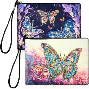 Geyoga 2 Pieces DIY Diamond Painting Purses 5d DIY Diamond Painting Handbag Art Wristlet Clutch Bag for Women Girls Art Craft Makeup Gift (Butterfly)