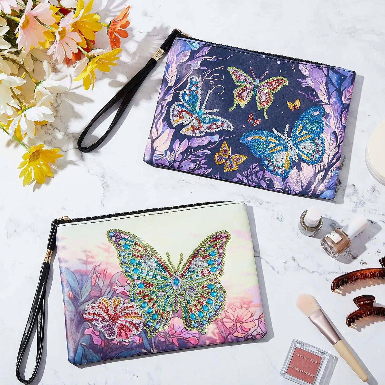 Geyoga 2 Pieces DIY Diamond Painting Purses 5d DIY Diamond Painting Handbag Art Wristlet Clutch Bag for Women Girls Art Craft Makeup Gift (Butterfly)