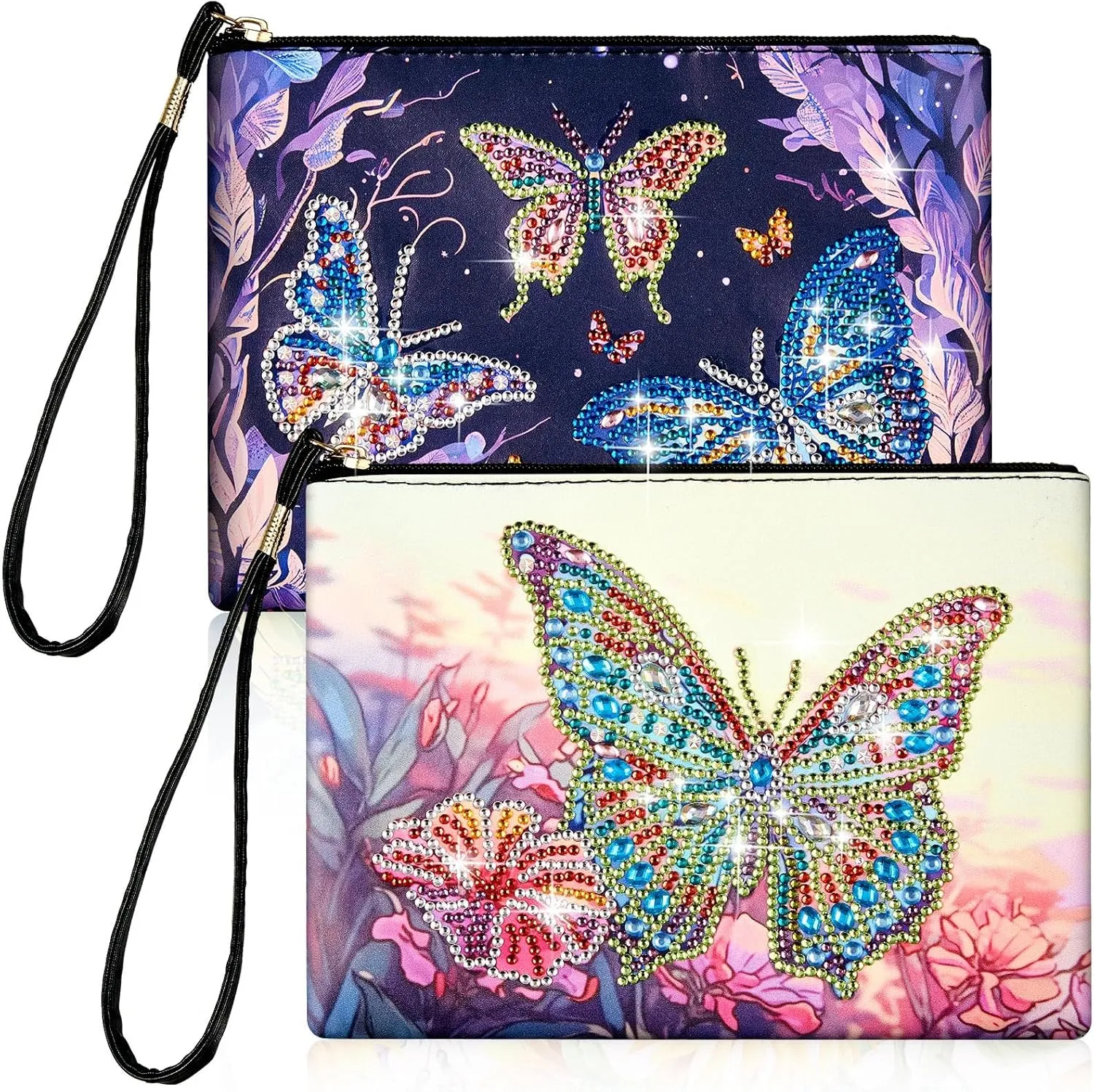 Geyoga 2 Pieces DIY Diamond Painting Purses 5d DIY Diamond Painting Handbag Art Wristlet Clutch Bag for Women Girls Art Craft Makeup Gift (Butterfly)