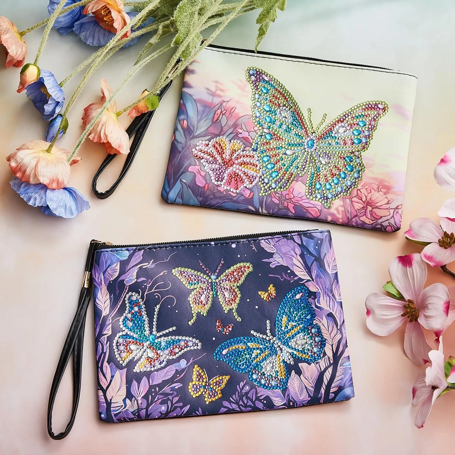 Geyoga 2 Pieces DIY Diamond Painting Purses 5d DIY Diamond Painting Handbag Art Wristlet Clutch Bag for Women Girls Art Craft Makeup Gift (Butterfly)