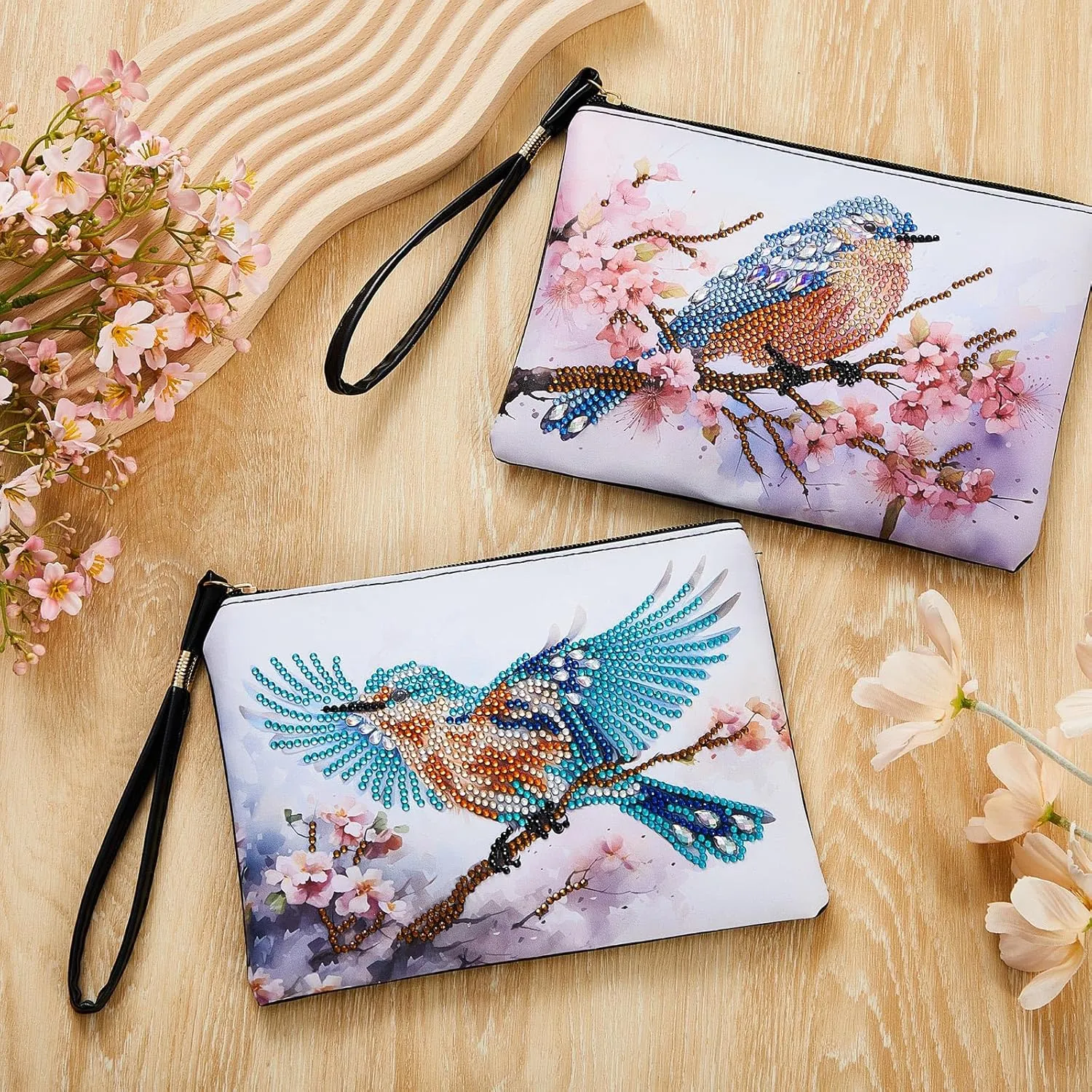 Geyoga 2 Pieces DIY Diamond Painting Purses 5D DIY Diamond Painting Handbag Art Wristlet Clutch Bag for Women Girls Art Craft Makeup Gift (Hummingbird)