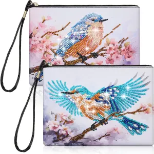 Geyoga 2 Pieces DIY Diamond Painting Purses 5D DIY Diamond Painting Handbag Art Wristlet Clutch Bag for Women Girls Art Craft Makeup Gift (Hummingbird)