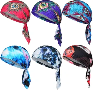Geyoga 6 Pcs Women Head Scarf Pre-Tied Head Scarves Beanies Covers Cap Stretch Print Sleep Turban Hat Ruffle Beanie Scarf