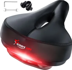 Giddy Up! Bike Seat - Comfortable Premium Bike Saddle for Exercise and Road Bicycle with LED - Wide Padded Bicycle Saddle for Peloton - Replacement Comfort Bicycle Seat Cushion
