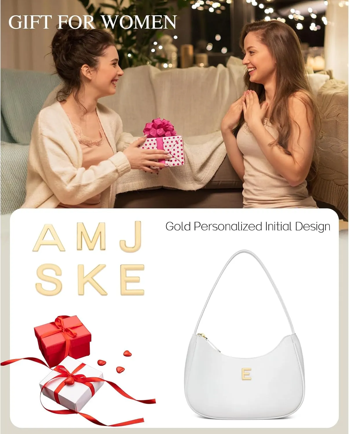 Gift for Women Shoulder Bag Clutch Tote HandBags Purses for Women with Gold Initials