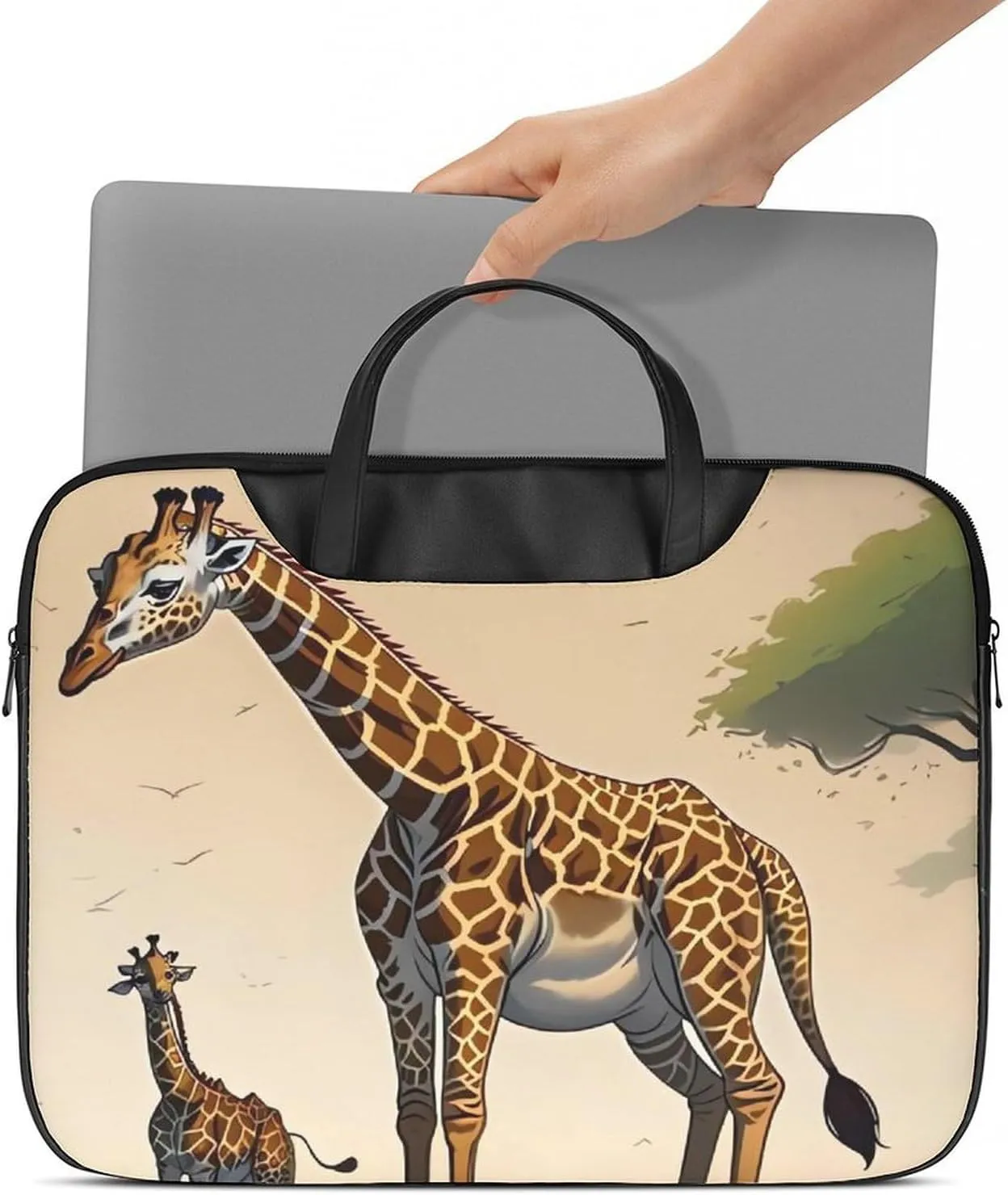 Giraffe Laptop Bag for Women Handheld Leather Computer Bag Laptop Messenger Bag Briefcase