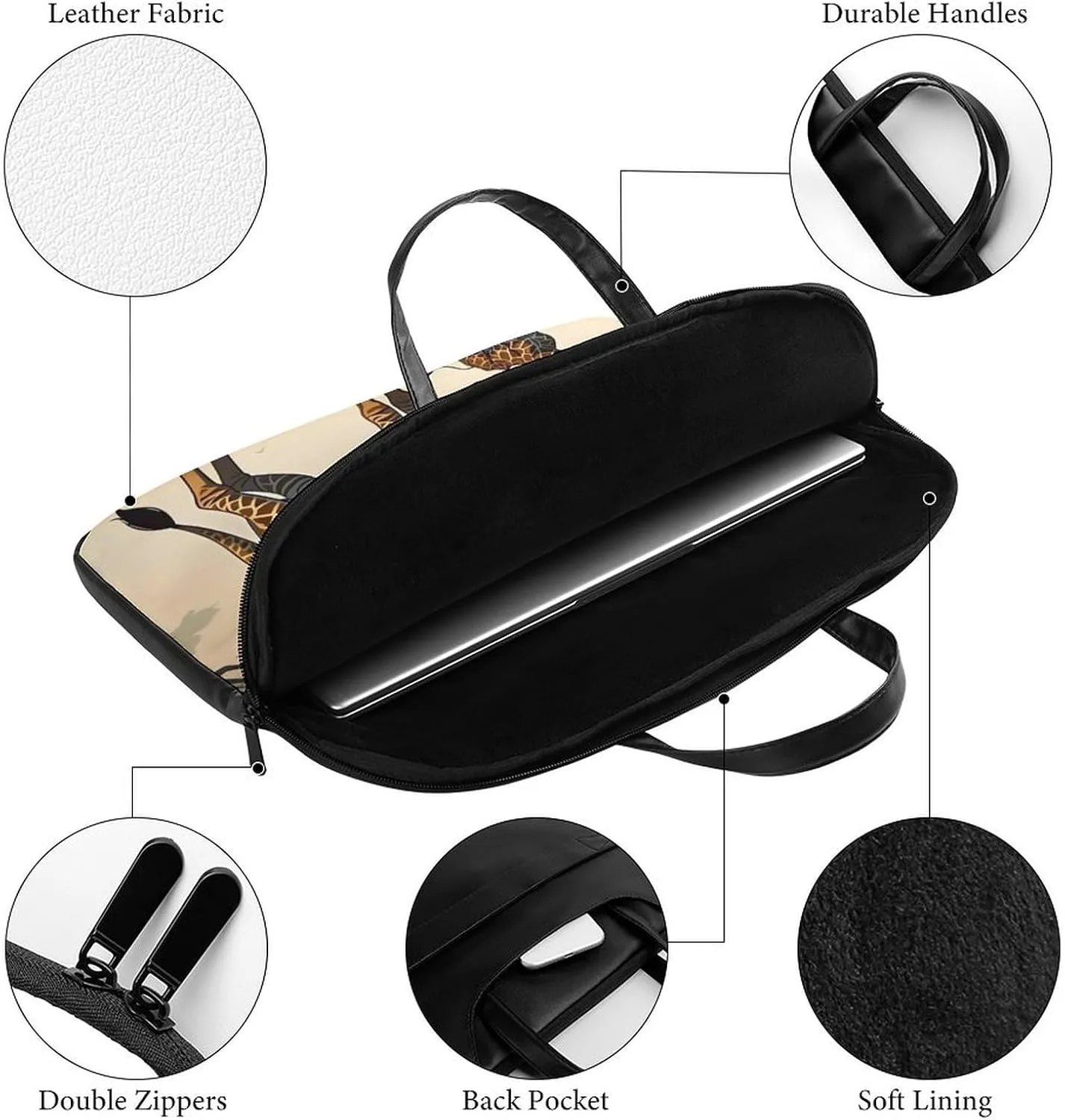 Giraffe Laptop Bag for Women Handheld Leather Computer Bag Laptop Messenger Bag Briefcase