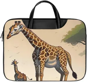 Giraffe Laptop Bag for Women Handheld Leather Computer Bag Laptop Messenger Bag Briefcase