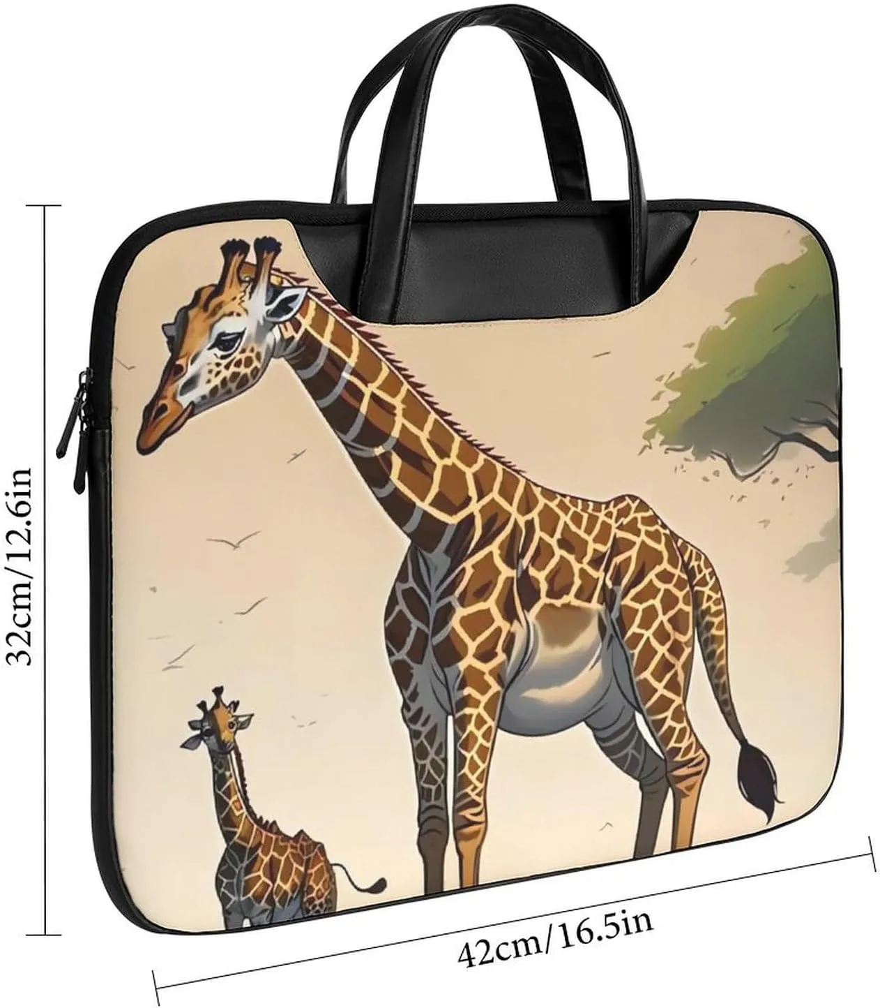 Giraffe Laptop Bag for Women Handheld Leather Computer Bag Laptop Messenger Bag Briefcase