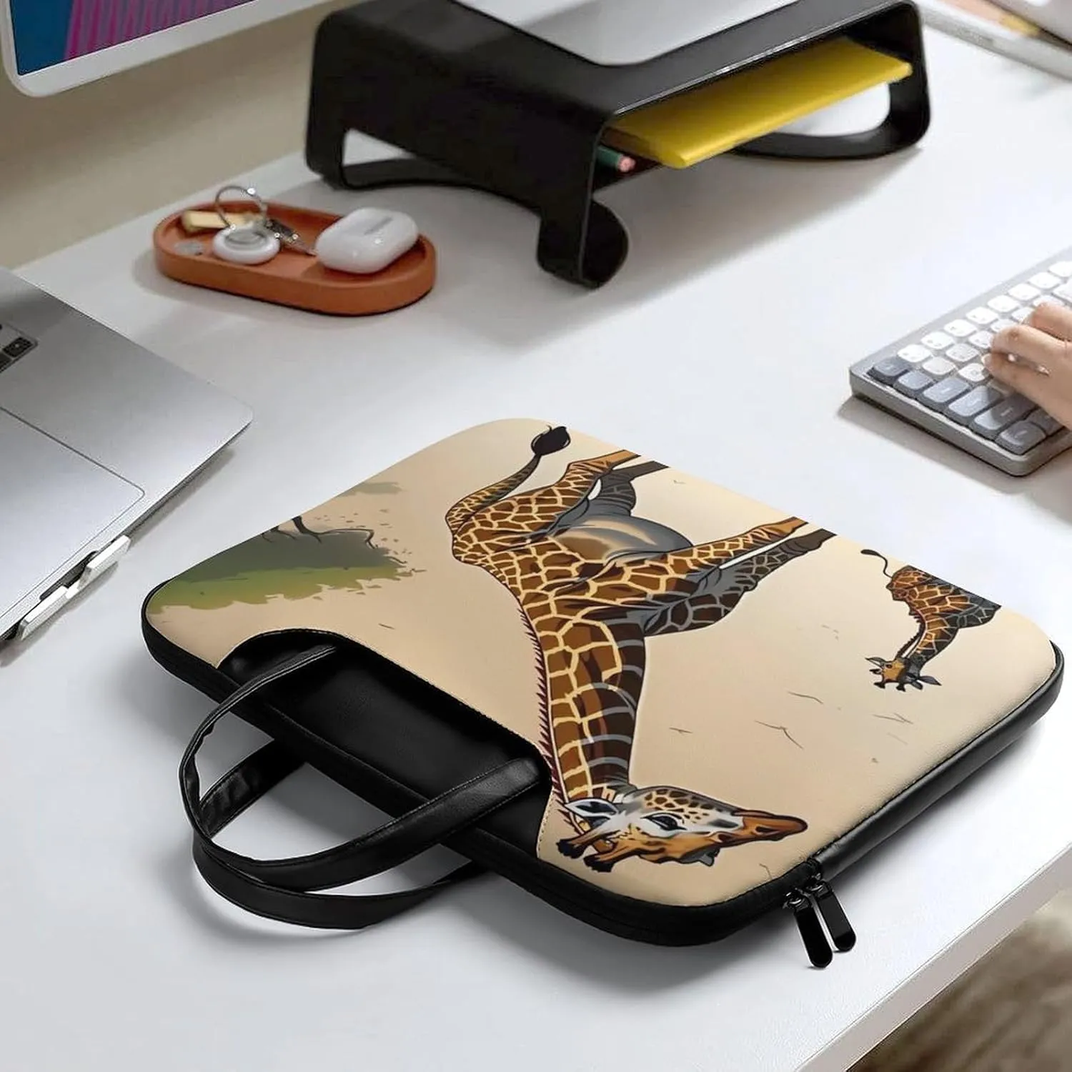 Giraffe Laptop Bag for Women Handheld Leather Computer Bag Laptop Messenger Bag Briefcase