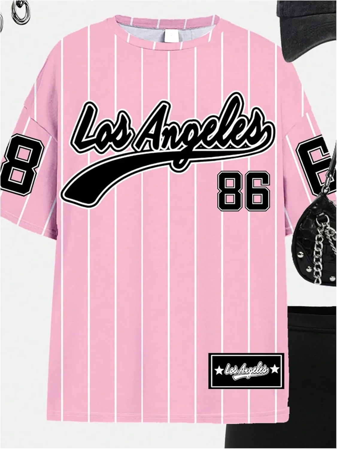 Girl's 2 Piece Baseball Summer Outfits Striped Graphic Jersey Shirt and Biker Shorts Set