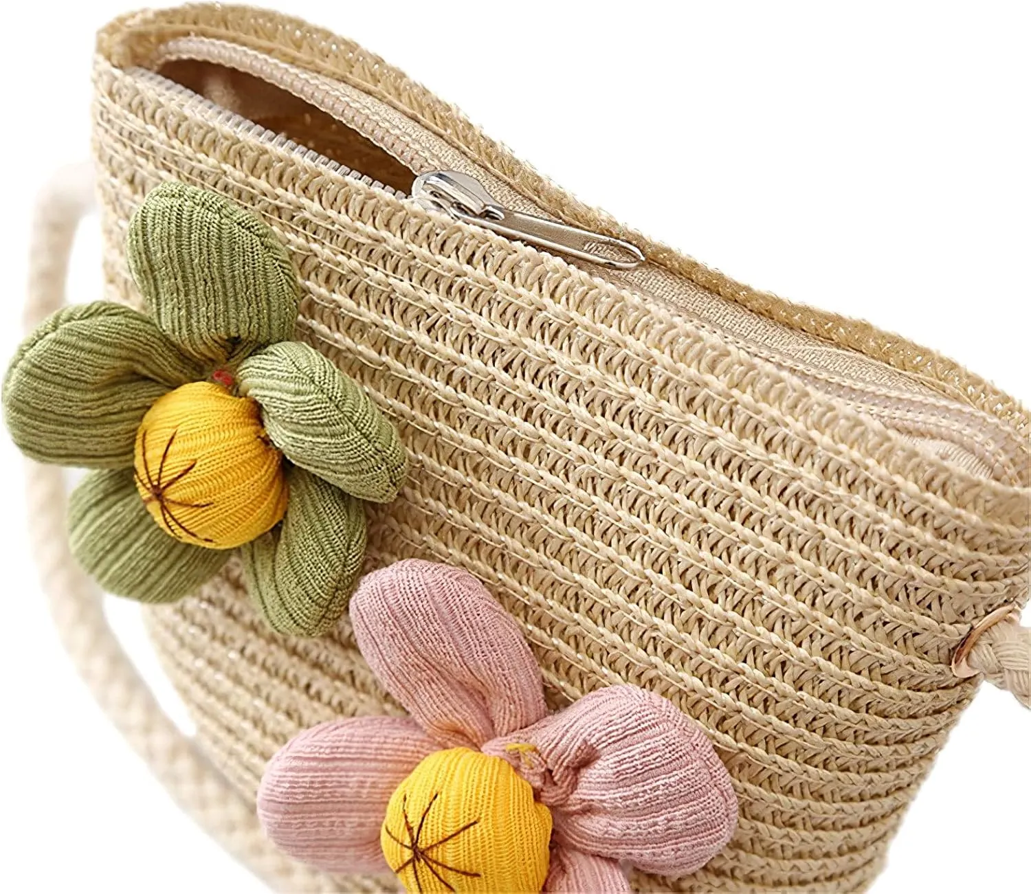 Girls Straw Hat Purse Bag Set Lace Brim Flowers Pearl Summer Beach Sun Hat Princess Shoulder Crossbody Bag Chin Strap