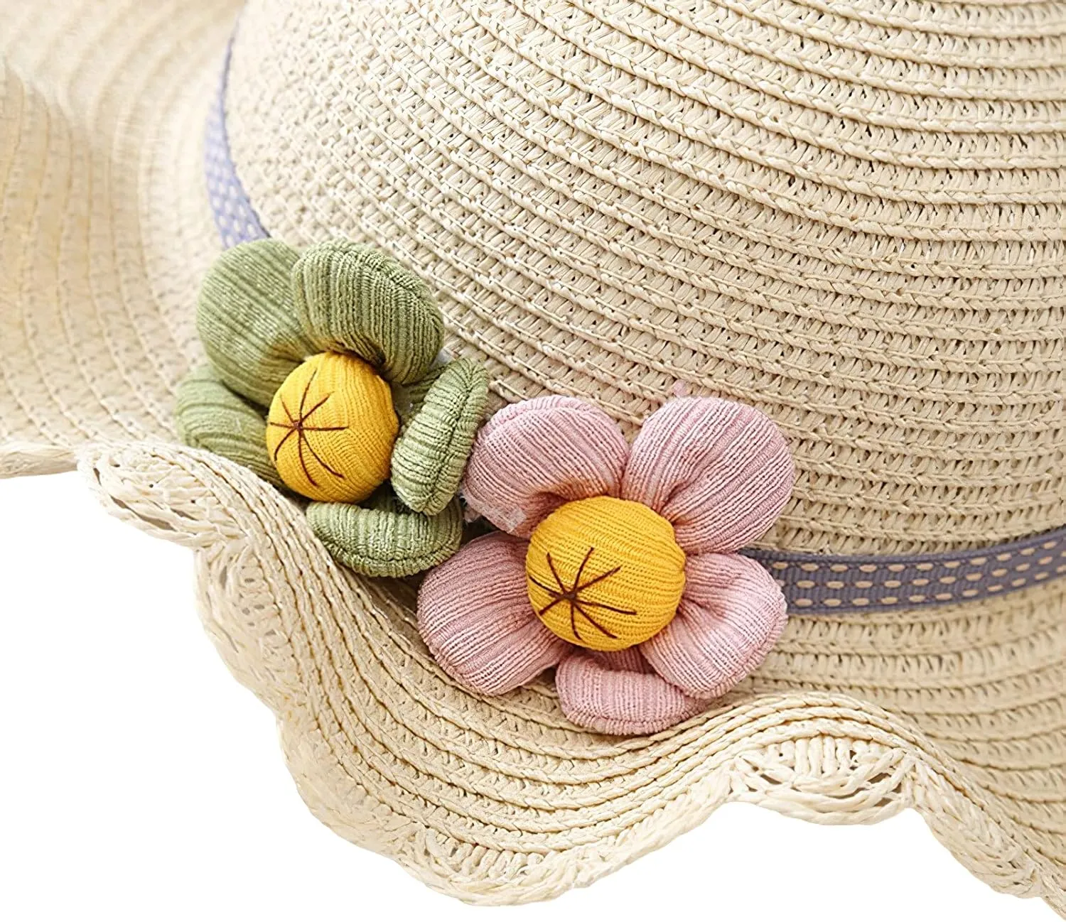 Girls Straw Hat Purse Bag Set Lace Brim Flowers Pearl Summer Beach Sun Hat Princess Shoulder Crossbody Bag Chin Strap