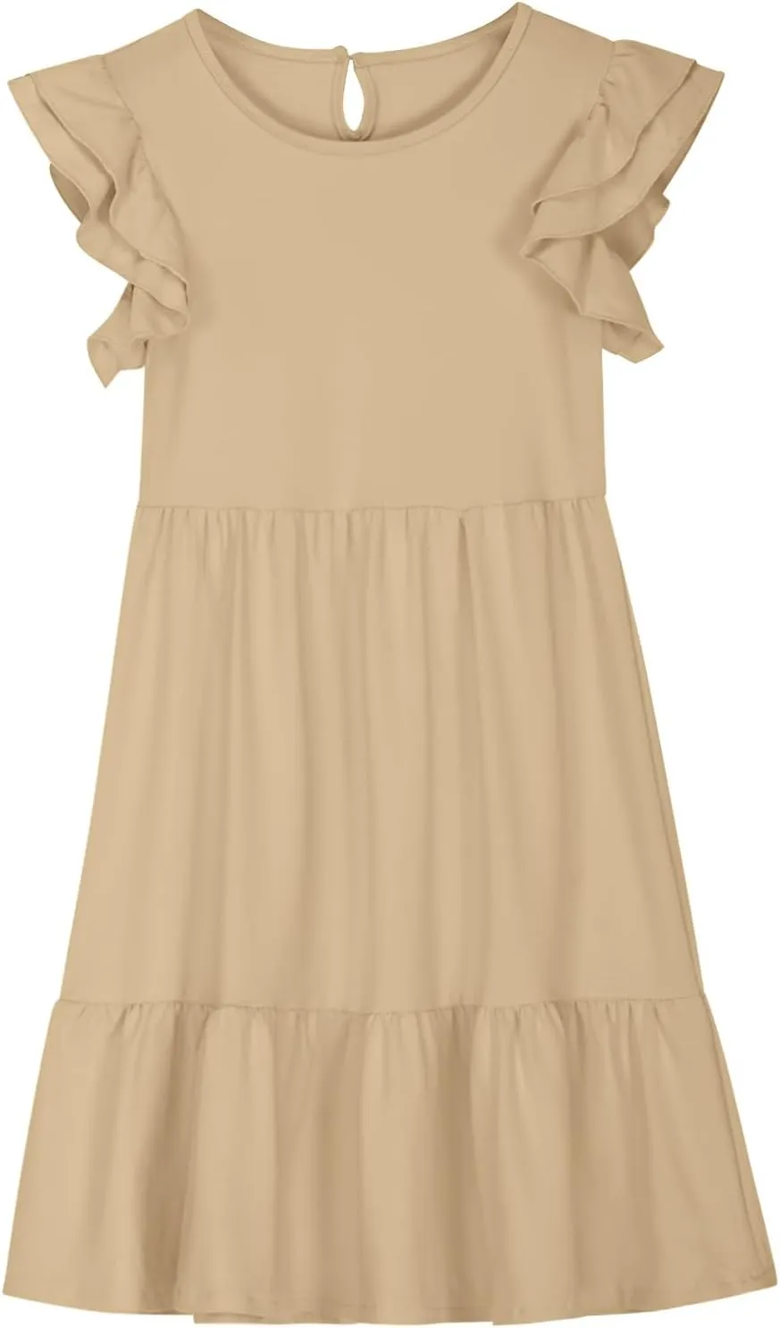 Girl's Summer Dresses Double Layer Ruffle Sleeve Dress Boho A Line Dress Swing Twirly Sundress Kids Casual Dresses