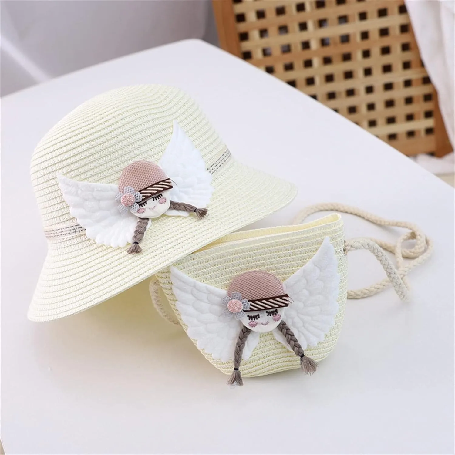 Girls Summer Hat Bag Set Wide Brim Sunshade Hat Sun Beach Hats with Shoulder Bag