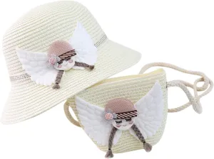 Girls Summer Hat Bag Set Wide Brim Sunshade Hat Sun Beach Hats with Shoulder Bag