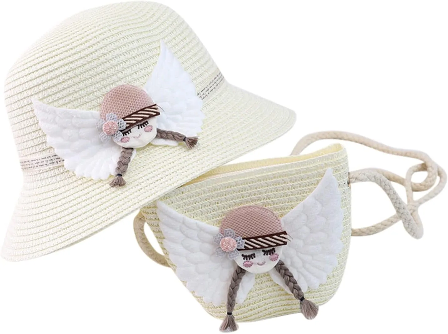 Girls Summer Hat Bag Set Wide Brim Sunshade Hat Sun Beach Hats with Shoulder Bag