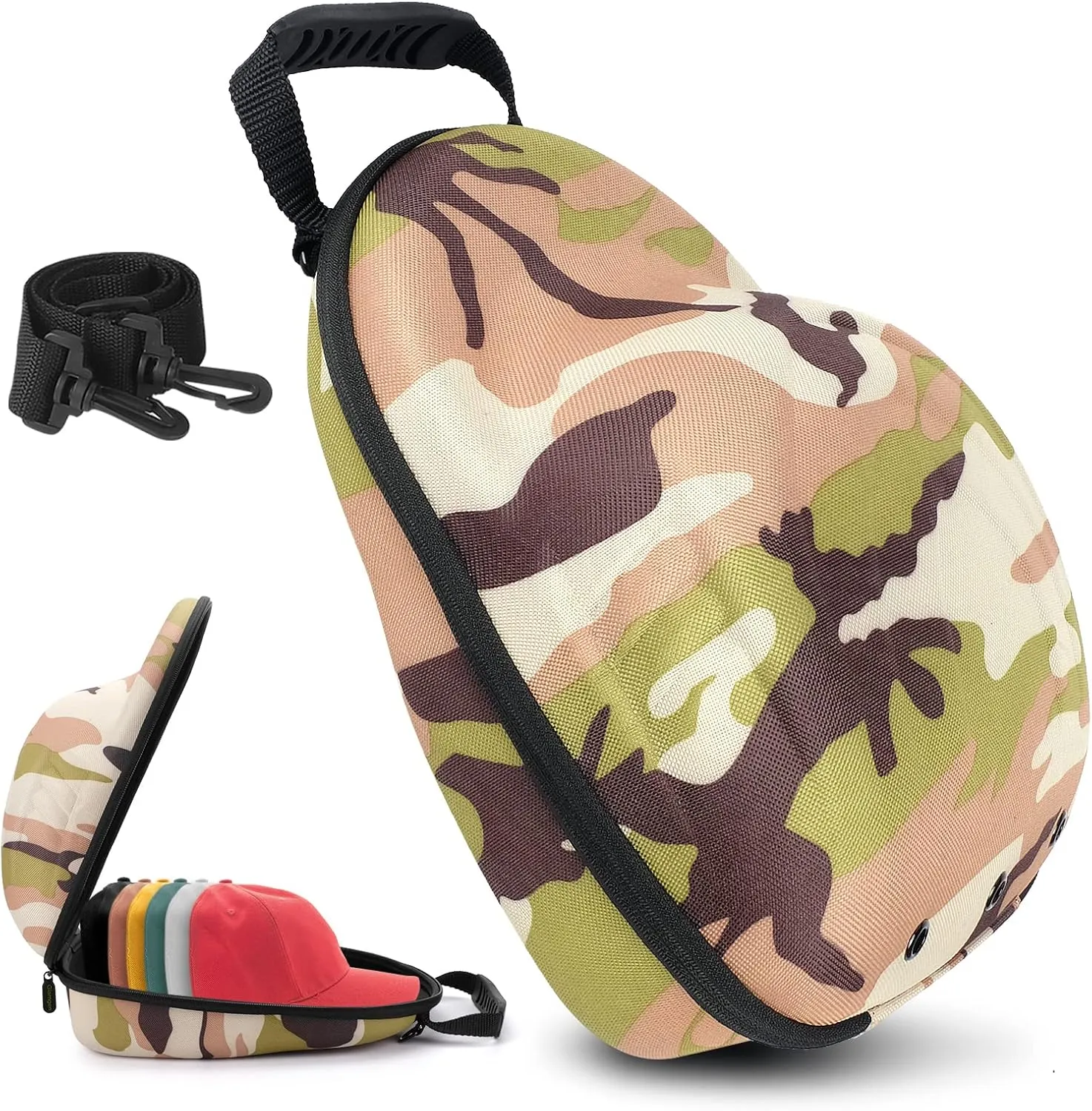 Glamgen Hat Travel Hard Case，Hat Case for Baseball Caps,Hat Carrier Storage Bag for 6 Hats, Hat Organizer Baseball Caps Holder with Adjustable Shoulder Strap for Traveling