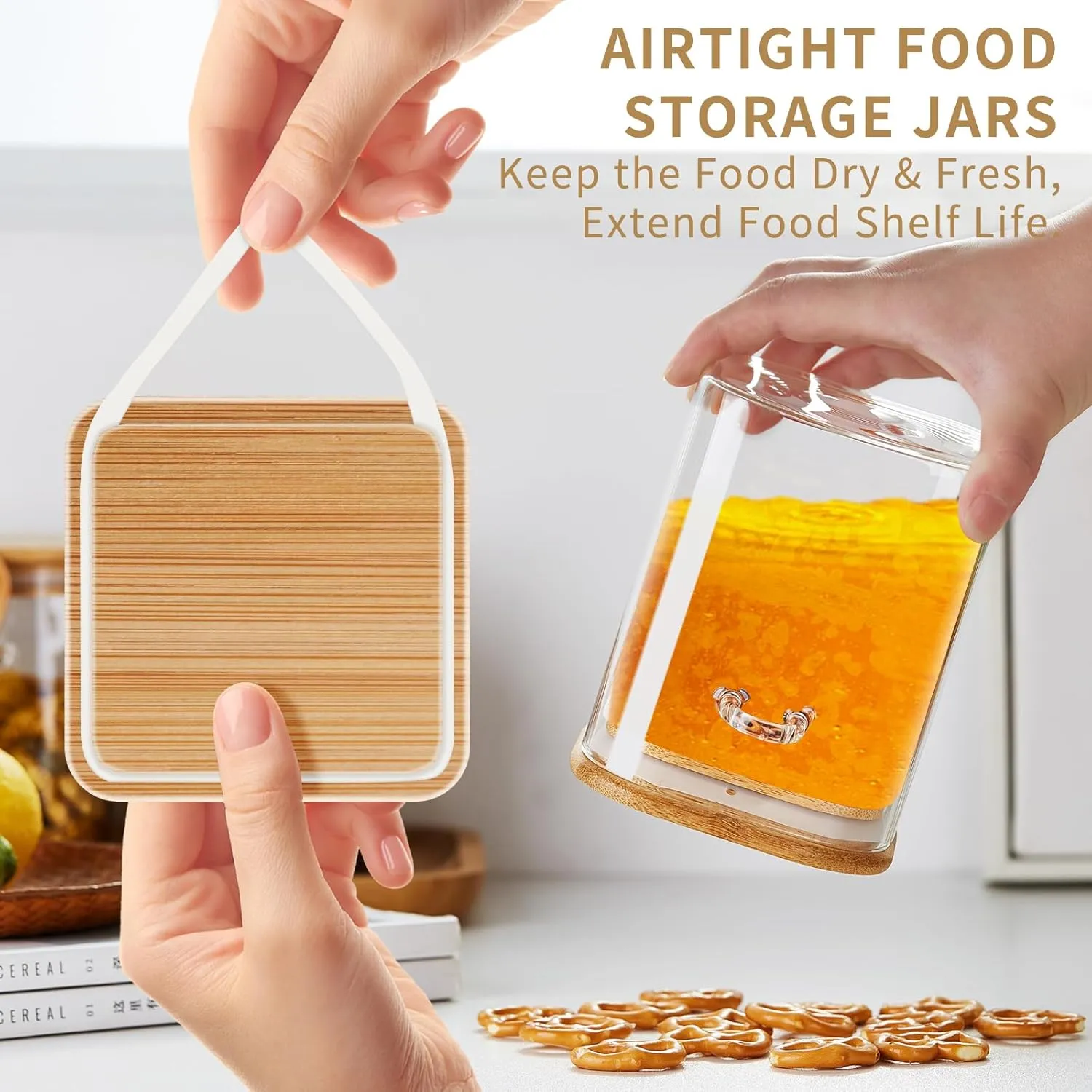 Glass Jars with Airtight Bamboo Lids and Spoons, 2PCS 1150ml/39oz Overnight Oats Containers with Lids, Glass Food Storage Containers for Coffee Beans, Flour, Sugar, Cookie, Pasta, Tea Leaf