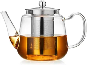 Glass Tea Pot with Infuser, Heat Resistance Borosilicate Glass Tea Kettle for Stovetop Safe, 30 FL OZ