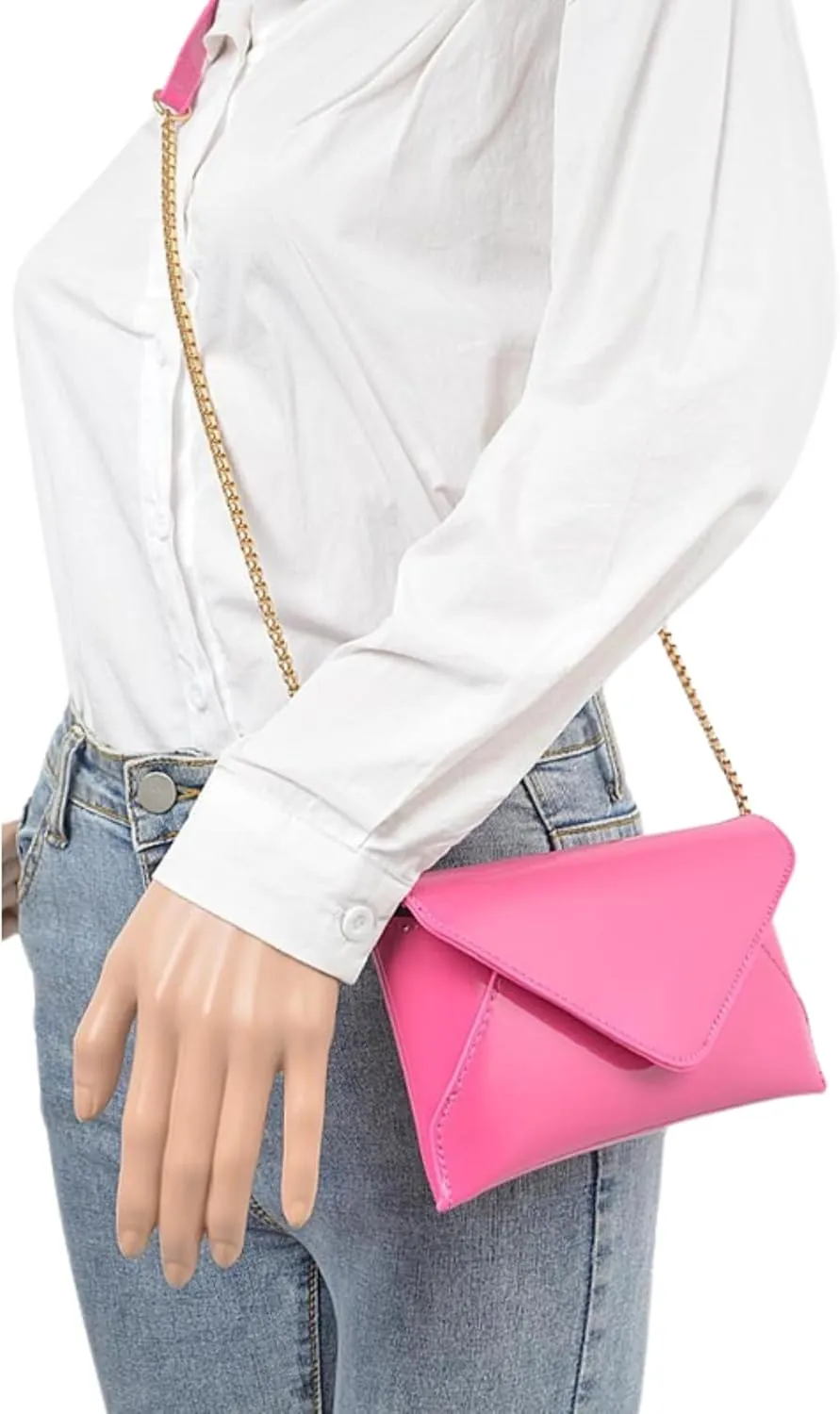 Glossy Patent Faux Leather Envelope Clutch Purse Elegant Evening Formal Wedding Prom Party Handbag with Chain Strap for Women