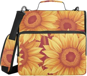 Glowing Sunflowers 3 Rings 1.5 inch Binder Zipper with Shoulder Strap & Handle Multiple Pockets Document Organizer Bag for Middle Student