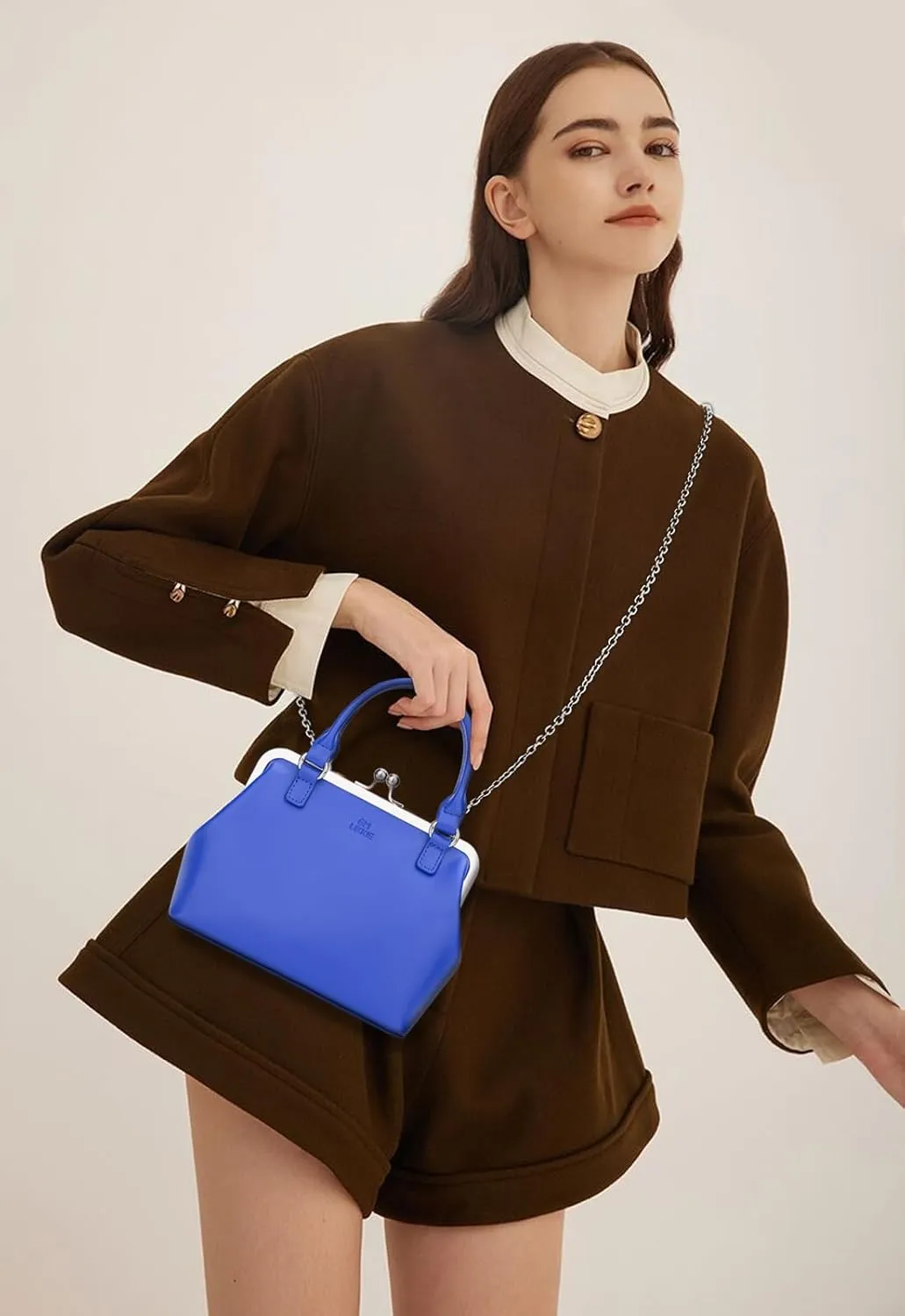 GM LIKKIE Kiss Lock Purses and Handbags, Vintage PU Leather Clutch Purses for Women, Top Handle Evening Handbag