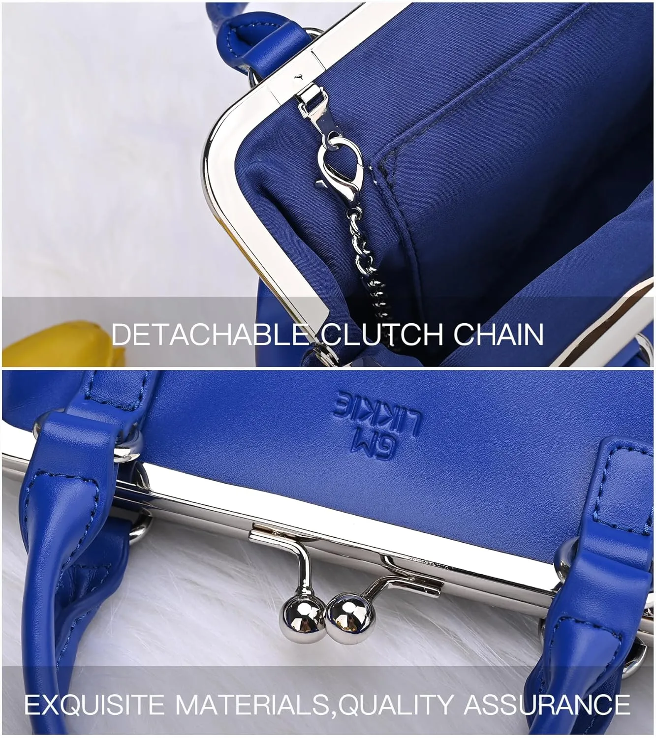 GM LIKKIE Kiss Lock Purses and Handbags, Vintage PU Leather Clutch Purses for Women, Top Handle Evening Handbag
