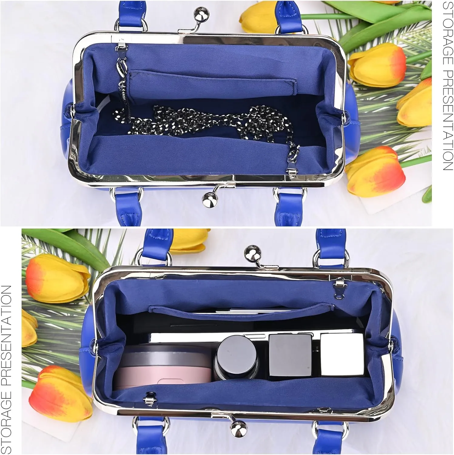 GM LIKKIE Kiss Lock Purses and Handbags, Vintage PU Leather Clutch Purses for Women, Top Handle Evening Handbag