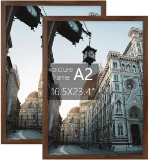 Golden State Art, A2 Frame with Plexiglass, Engineered Wood 16.5 x 23.4 inch Large Poster Frame - Horizontal and Vertical Display for Wall - Set of 2 (Dark Brown)