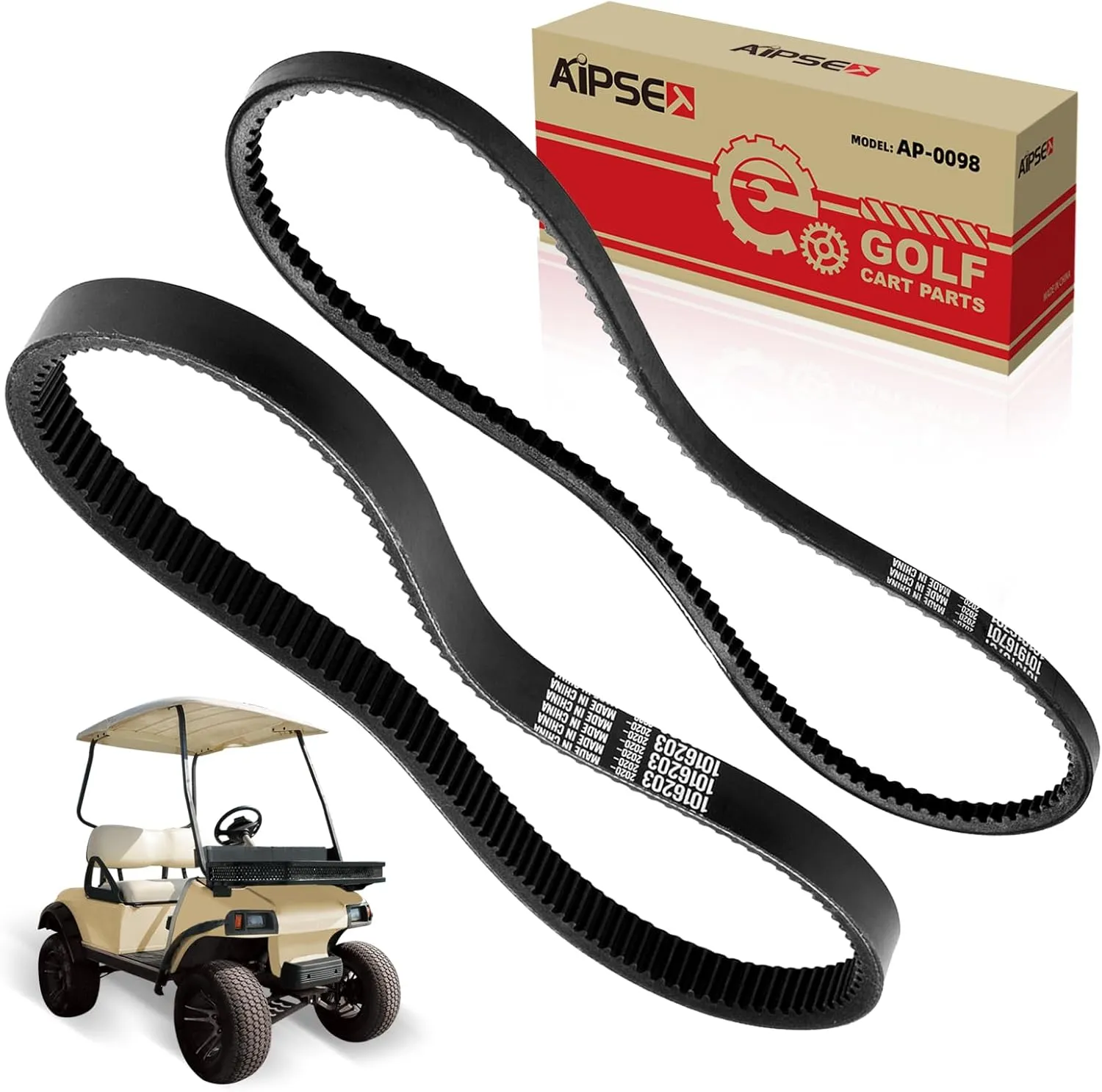 Golf Cart Clutch Drive Belt & Starter Generator Belt Compatible with Club Car DS 1997-up & Precedent 2004-up Gas Models, High Tensile Strength & Anti-Slip, Set of 2, OEM# 101916701, 1016203