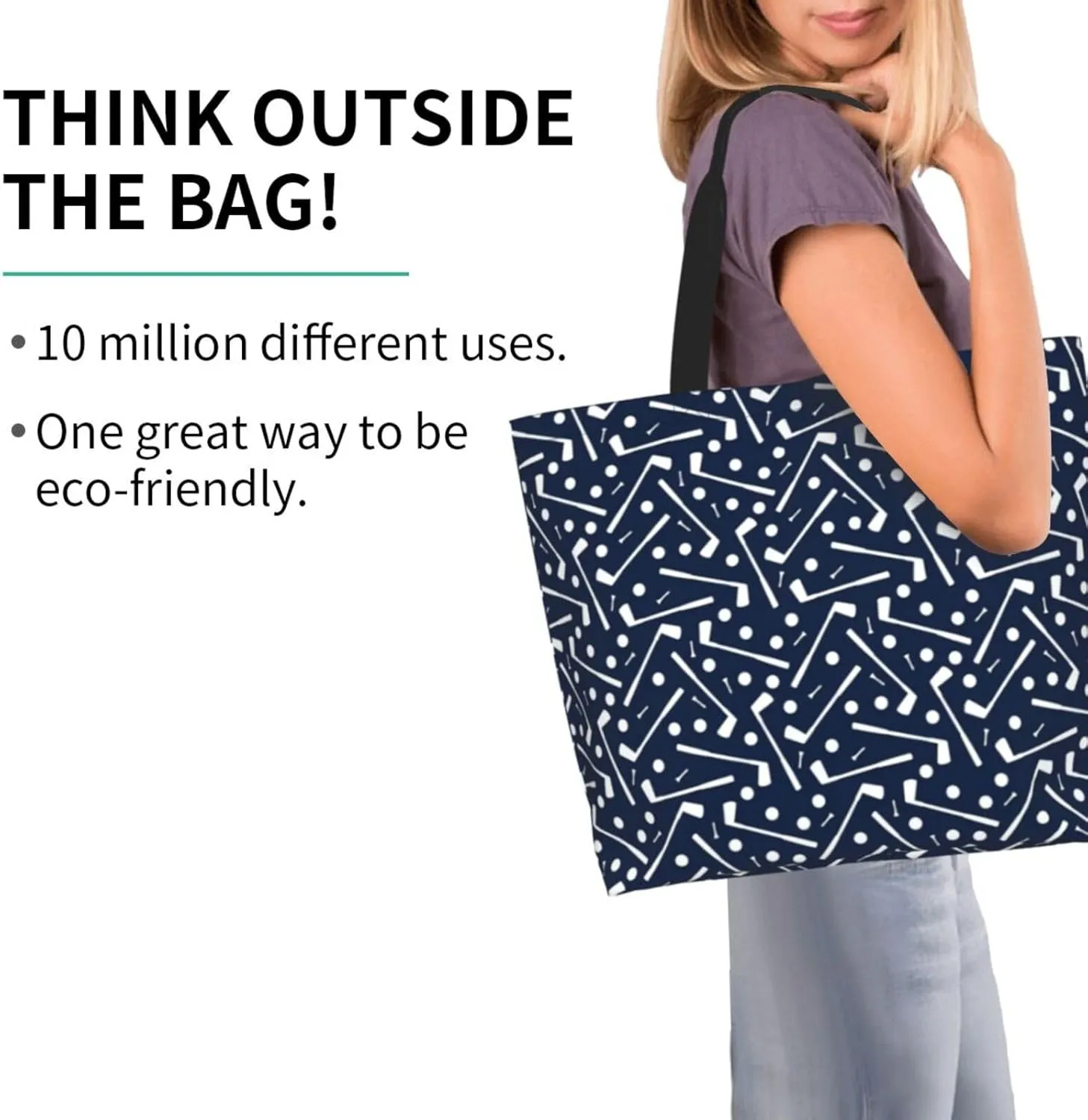 Golf Sports Ball Cute Tote Bag Beach Bag Large Capacity Grocery Bag Reusable Shopping bags for Women