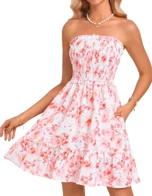 GRACE KARIN Summer Dresses for Women Beach Cover Ups 2025 Tube Strapless Floral Boho Print Sundress