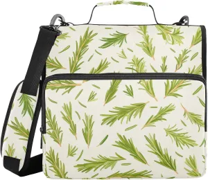 Green Branches 3 Rings Binder with Extra Pockets with Shoulder Strap & Handle Waterproof Document Organizer for Middle Student