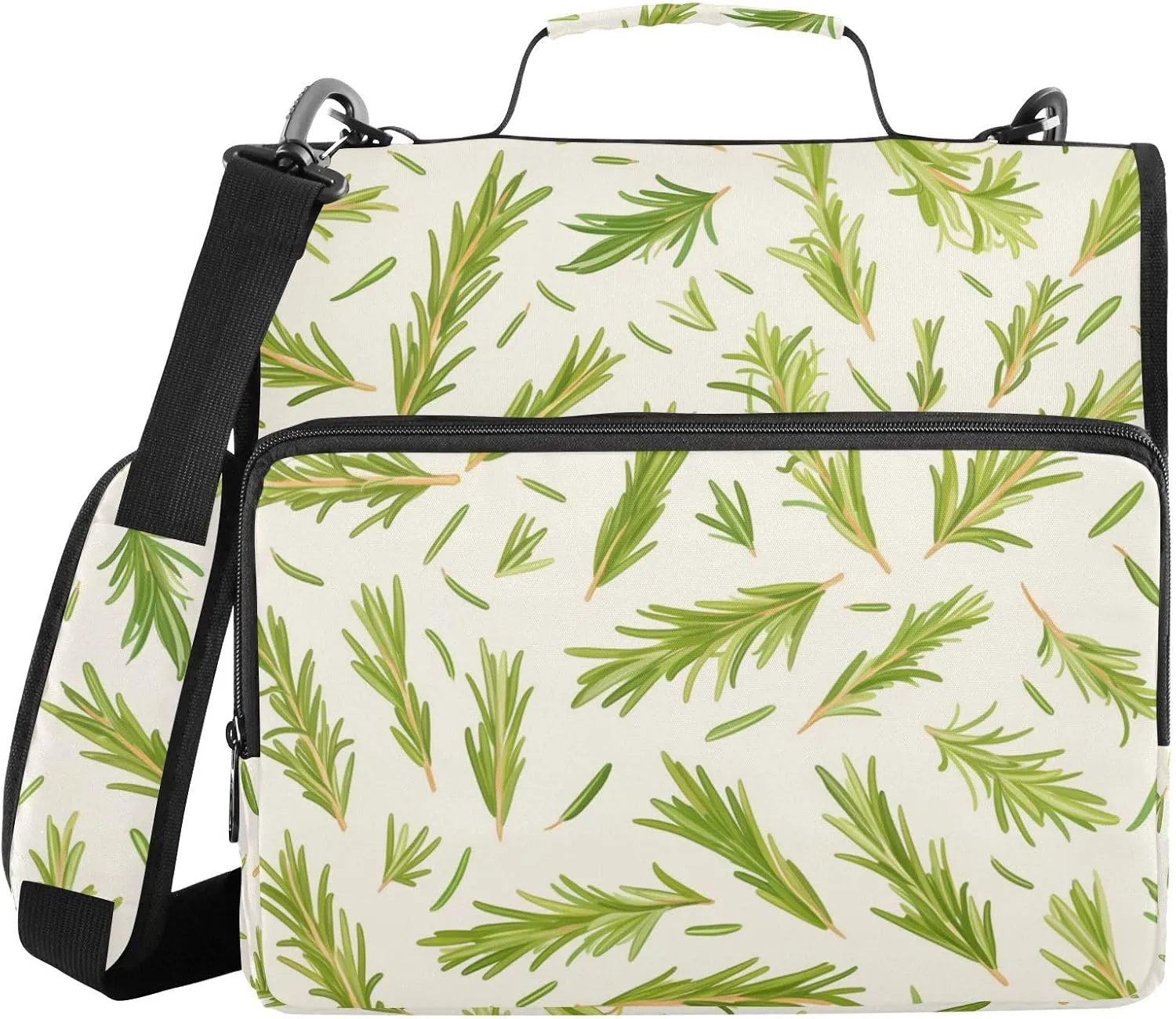 Green Branches 3 Rings Binder with Extra Pockets with Shoulder Strap & Handle Waterproof Document Organizer for Middle Student