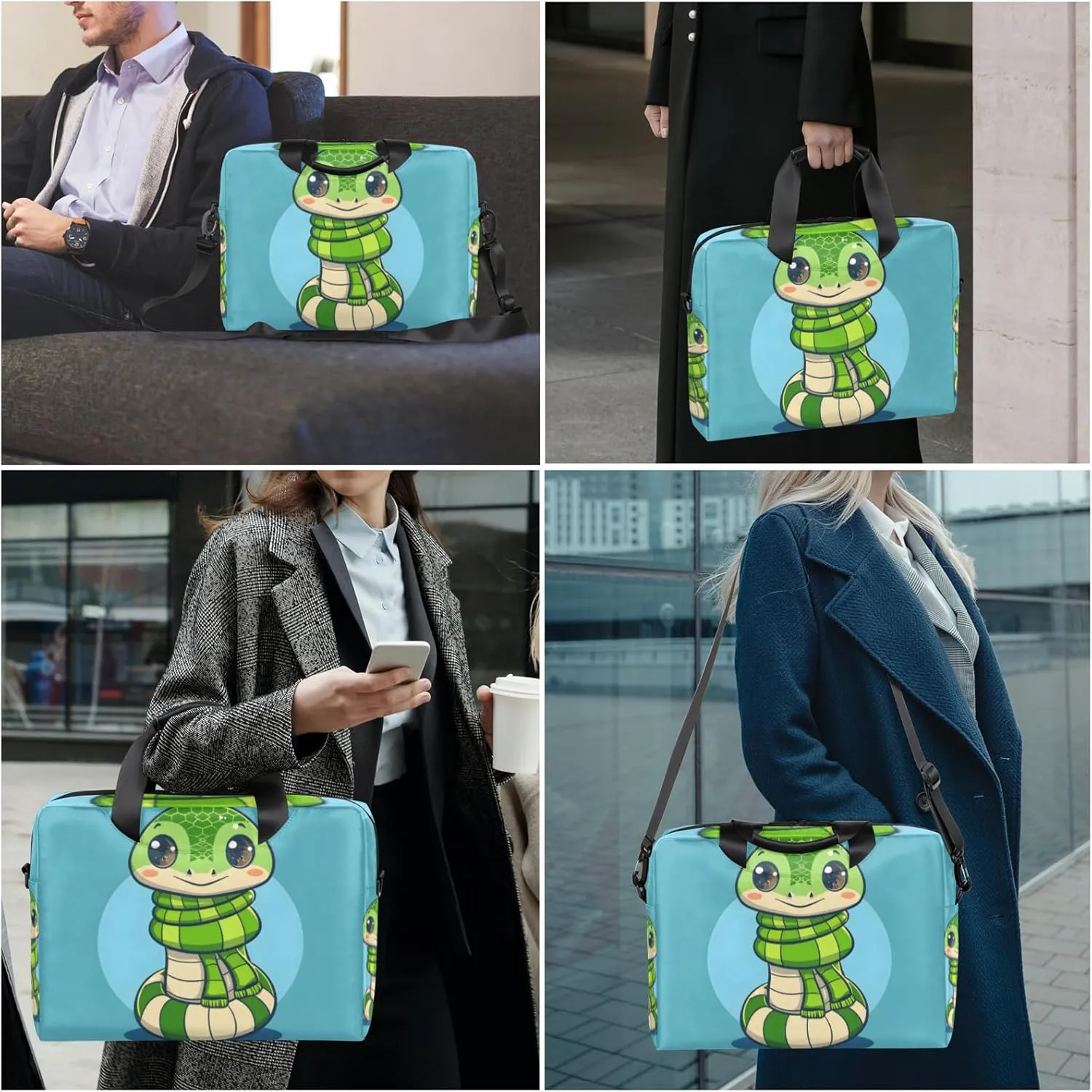 Green Snake Laptop Sleeve Case 14 15 15.6 inch, Green Snake Laptop Briefcase Shoulder Bag Waterproof Travel Computer Cover Carrying Bags