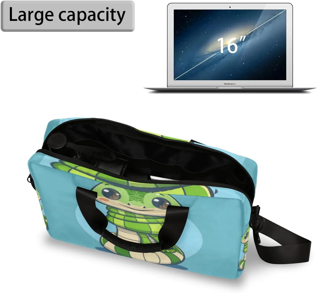 Green Snake Laptop Sleeve Case 14 15 15.6 inch, Green Snake Laptop Briefcase Shoulder Bag Waterproof Travel Computer Cover Carrying Bags