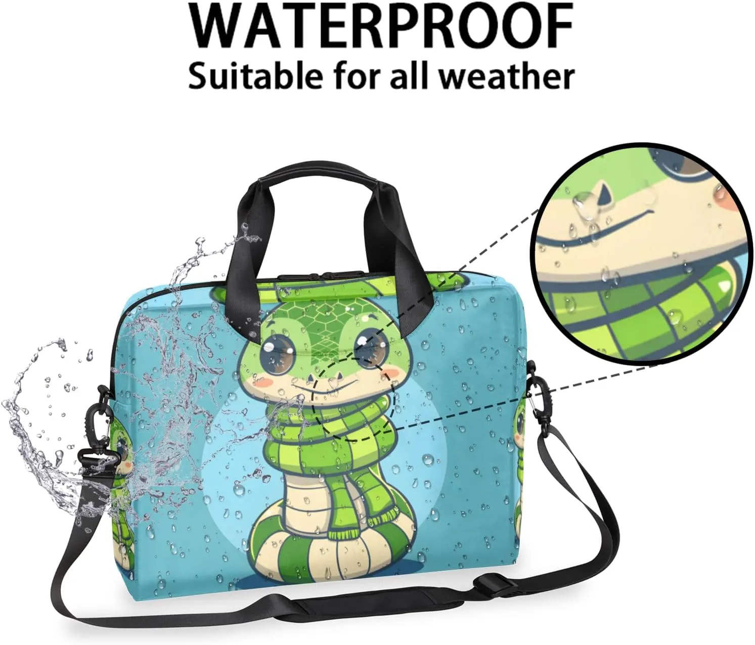 Green Snake Laptop Sleeve Case 14 15 15.6 inch, Green Snake Laptop Briefcase Shoulder Bag Waterproof Travel Computer Cover Carrying Bags